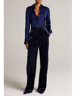 Vince Joan High-Rise Velvet Pull-On Pant - Blue