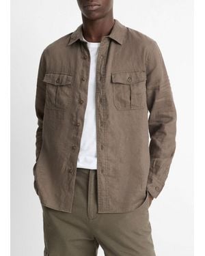 Vince Linen Utility Shirt - Brown