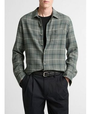 Vince Catskill Plaid Cotton Button-Front Shirt - Grey