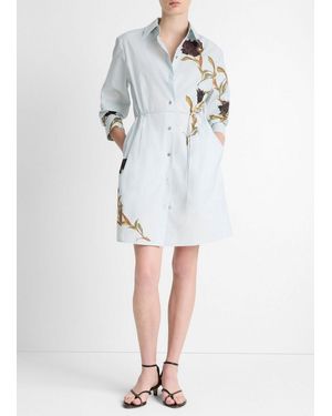 Vince Placed Iris Cotton Shirt Dress, Salt Glass/ Iris - White