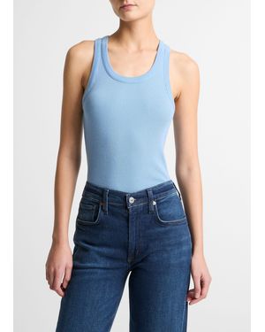 Vince Ribbed Scoop-Neck Tank - Blue