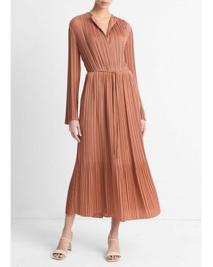 Vince Pleated Long-Sleeve Midi Dress - Multicolor