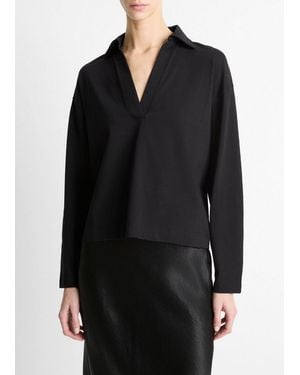 Vince Easy Long Sleeve Polo Top - Black