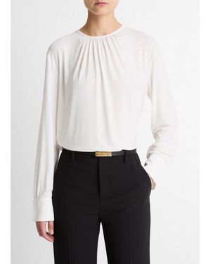 Vince Matte Jersey Gathered Blouse - White