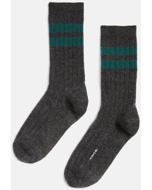 Vince Double-Stripe Cashmere Rib Sock - Grey