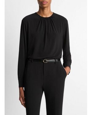 Vince Matte Jersey Gathered Blouse - Black