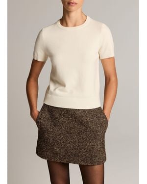 Vince Wool & Cashmere-Blend Short-Sleeve Sweater - Natural