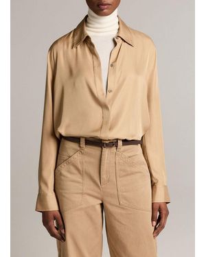 Vince Double-Detail Silk-Blend Button-Front Shirt - Natural
