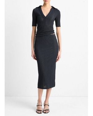 Vince Textural Cotton Midi Skirt - Blue