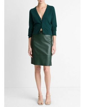 Vince Leather Flared Knee Skirt - Green