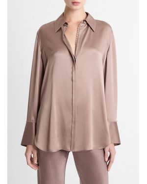 Vince Lace-Trim Silk Relaxed Shirt - Pink