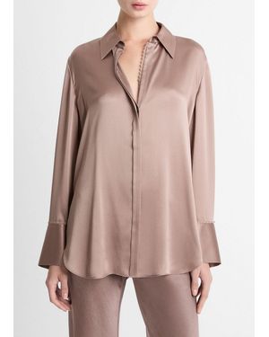 Vince Lace-Trim Silk Relaxed Shirt - Pink