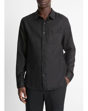 Vince Linen Long-Sleeve Shirt - Black