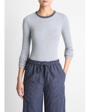 Vince Tipped Heathered Pima Cotton-Blend Long-Sleeve T-Shirt - Blue