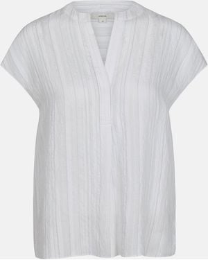 Vince Drapey Striped Sleeveless Band-Collar Popover Shirt - White