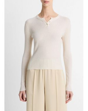 Vince Ribbed Cashmere-Silk Henley Sweater - Natural