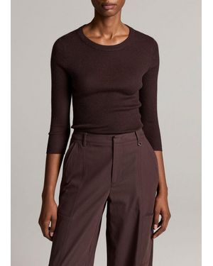 Vince Ribbed Cashmere-Silk Three-Quarter-Sleeve Jumper - Brown