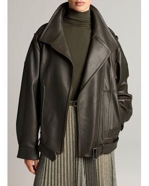 Vince Leather Oversized Biker Jacket - Black