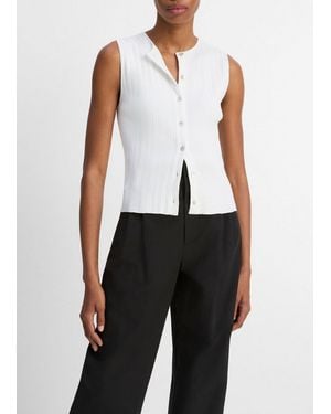 Vince Ribbed Italian Cotton-Blend Button-Front Jumper Shell - White