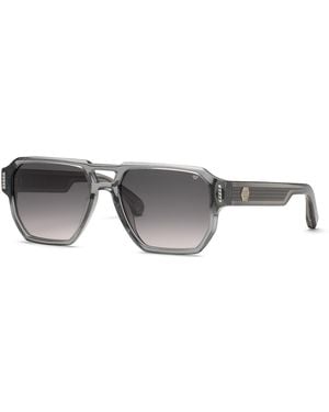 Philipp Plein Spp200M Plein Stud 819 Sunglasses Acetate Smoke Geometric Normal Nuanced - Black