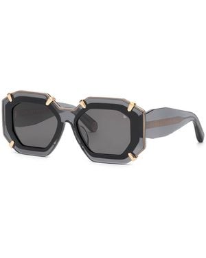 Philipp Plein Spp098V Plein Supreme Star 819 Sunglasses Acetate Smoke Geometric Normal - Black
