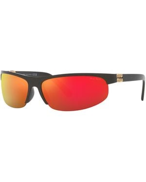 Miu Miu Mu A02S 17Y5M0 Sunglasses Injected Round Mirrored - Black