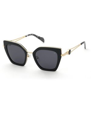 Blumarine Sbm244 300 Sunglasses Metal Smoke Geometric Normal - Black
