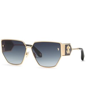 Roberto Cavalli Src092 300F Sunglasses Metal Smoke Geometric Normal Shaded - Black