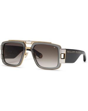 Philipp Plein Spp128M Plein Eagle 340 Sunglasses Metal Smoke Squared Normal Nuanced - Black