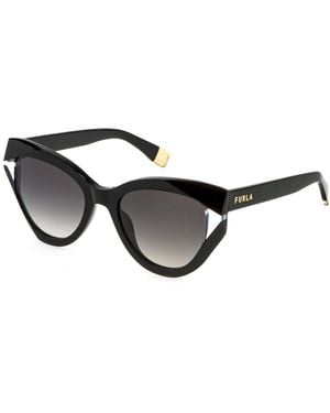 Furla Sfu886V 700Y Sunglasses Acetate Smoke Geometric Normal Shaded - Black