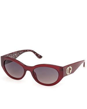 Guess Gu00362 69B Sunglasses Injected Smoke Round Normal - Red