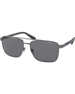 Polo Ralph Lauren Ph3137 900281 Sunglasses Metal Squared Polarized - Black