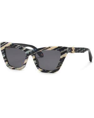 Roberto Cavalli Src091M 0Ahh Sunglasses Acetate Smoke Cat Eye Normal - Black