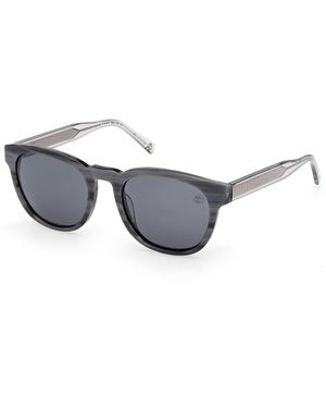 Timberland Tb00060 90D Sunglasses Acetate Smoke Round Polarized - Black