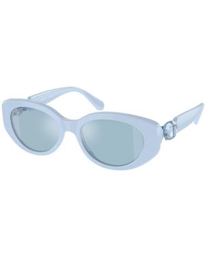 Swarovski Sk6002 1006N1 Sunglasses Acetate Light Round Mirrored Mirror - Blue