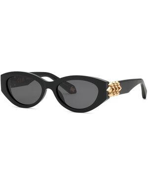 Roberto Cavalli Src168M 700 Sunglasses Acetate Smoke Geometric Normal - Black
