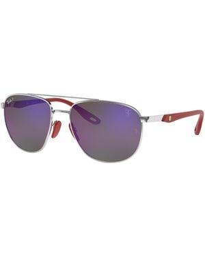 Ray-Ban Sunglasses Man Rb3659m Scuderia Ferrari Collection - Silver Frame Blue Lenses Polarized 57-17 - Black