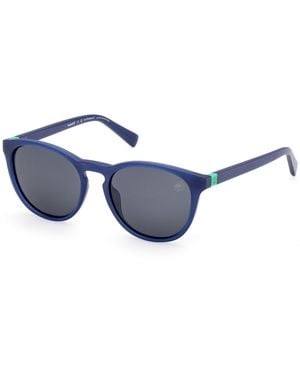 Timberland Tb00049 91D Sunglasses Injected Smoke Round Polarized - Blue
