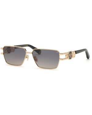 Philipp Plein Spp210M Plein Icon Edge 300 Sunglasses Metal Smoke Squared Normal Nuanced - Black