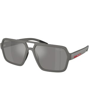 Prada Linea Rossa Ps A06S 16X7W1 Sunglasses Injected Pilot Mirrored - Black