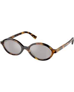Miu Miu Mu 04Zs Vau07F Sunglasses Acetate Round Mirrored - Black