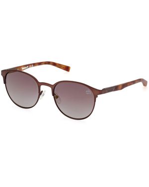 Timberland Tb9313 49D Sunglasses Metal Smoke Round Polarized Shaded - Black
