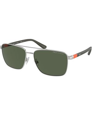 Polo Ralph Lauren Ph3137 90019A Sunglasses Metal Squared Polarized - Green