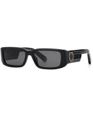 Philipp Plein Spp240M Plein Icon Edge 700 Sunglasses Acetate Smoke Squared Normal - Black