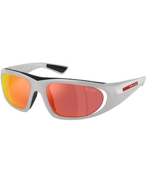 Prada Linea Rossa Ps B03S 14Z04U Sunglasses Injected Geometric Normal Mirrored - Black