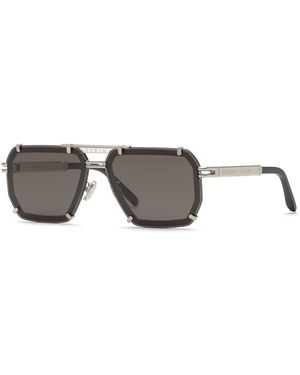Philipp Plein Spp131 Plein Legacy 0K07 Sunglasses Metal Smoke Geometric Normal - Black