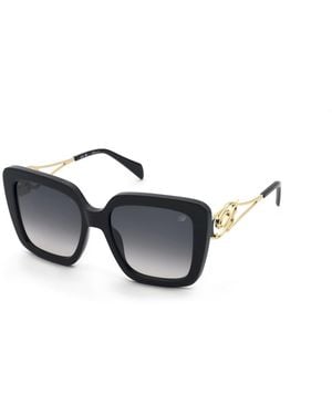 Blumarine Sbm891 700 Sunglasses Acetate Smoke Squared Normal Shaded - Black