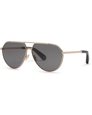 Philipp Plein Spp007V Plein Signature 302F Sunglasses Metal Smoke Geometric Normal - Black