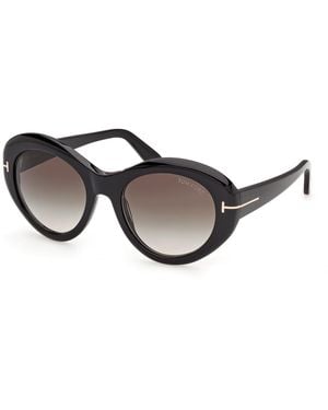 Tom Ford Ft1423 Elodie-02 01B Sunglasses Acetate Smoke Round Normal - Black