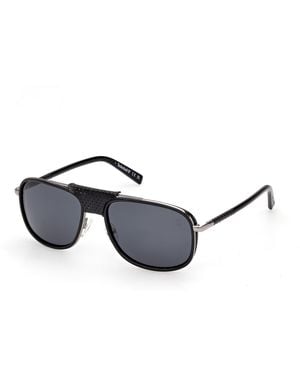 Timberland Tb00091 01D Sunglasses Injected Smoke Squared Polarized - Black